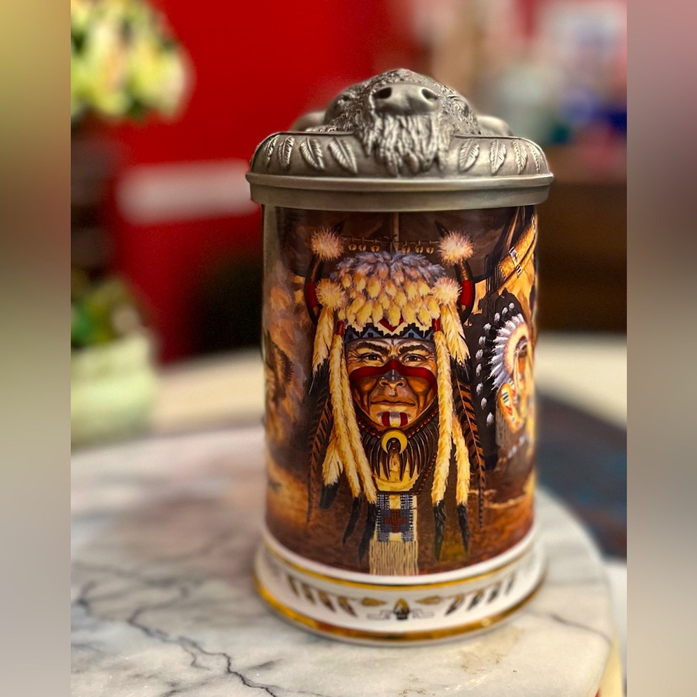 HAMILTON COLLECTION BEER STEIN "HEALING SPIRITS" WARRIOR, THE PLAINS 1991 WCOA